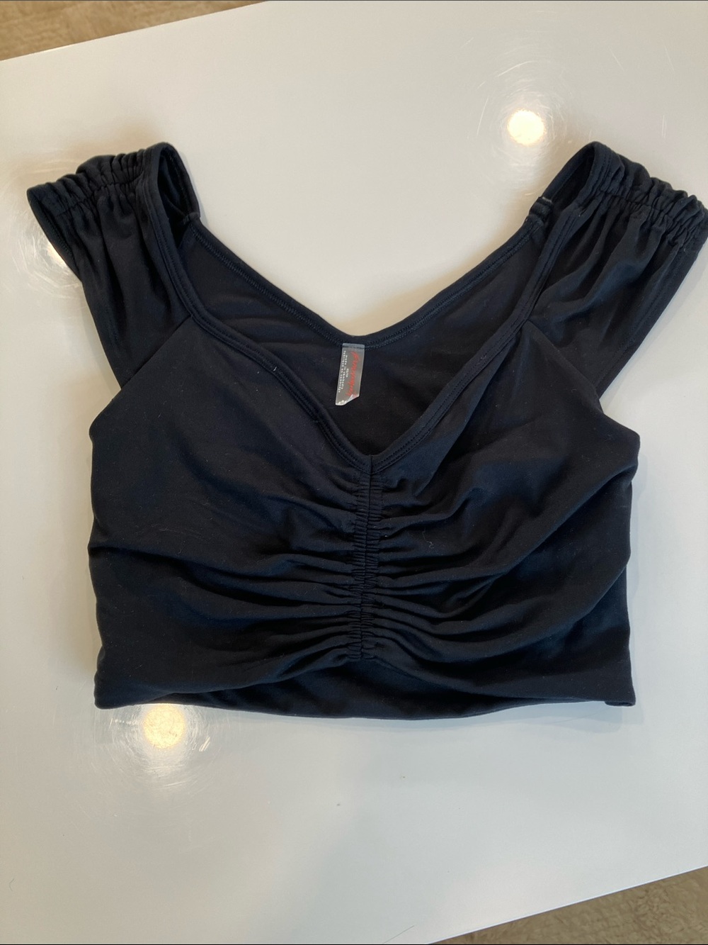 Free People Black Ruched V-Neck Crop Top
